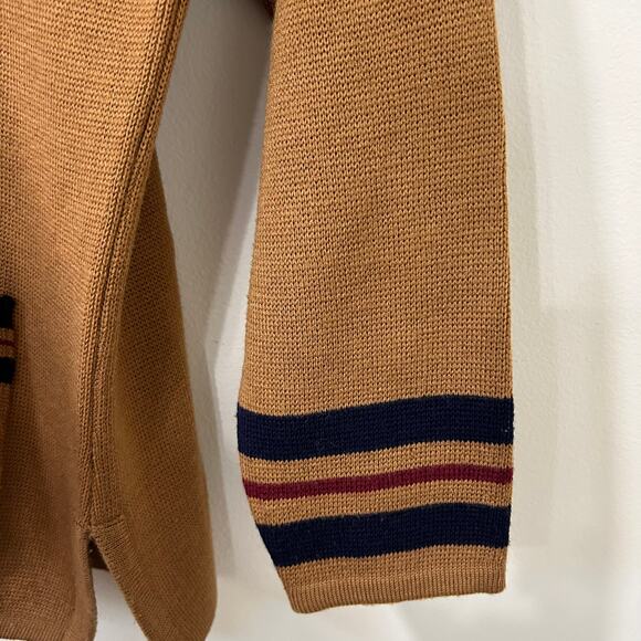 Suburbans Vtg Womens Sz Small Tan Wool Blend Mock Neck Sweater Old Money Buttons - Picture 3 of 6